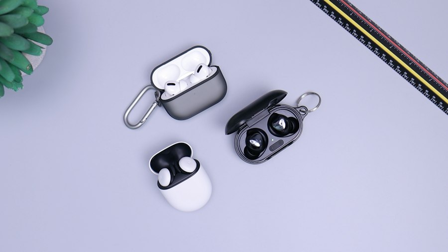 Wireless earbuds in a charging case
